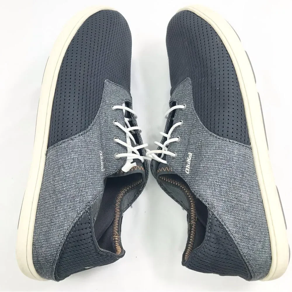 Olukai Nohea Moku Lightweight Mesh Slip On Deck Loafers in Dark Shadow Gray